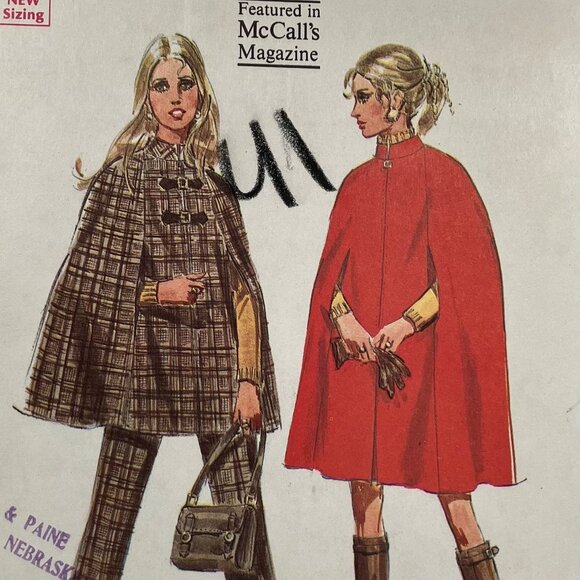 1960s Zip Up Cape Arm Slits with Pants Sewing Pattern McCalls 2118 Sz 7 B 31 FF - Picture 2 of 6